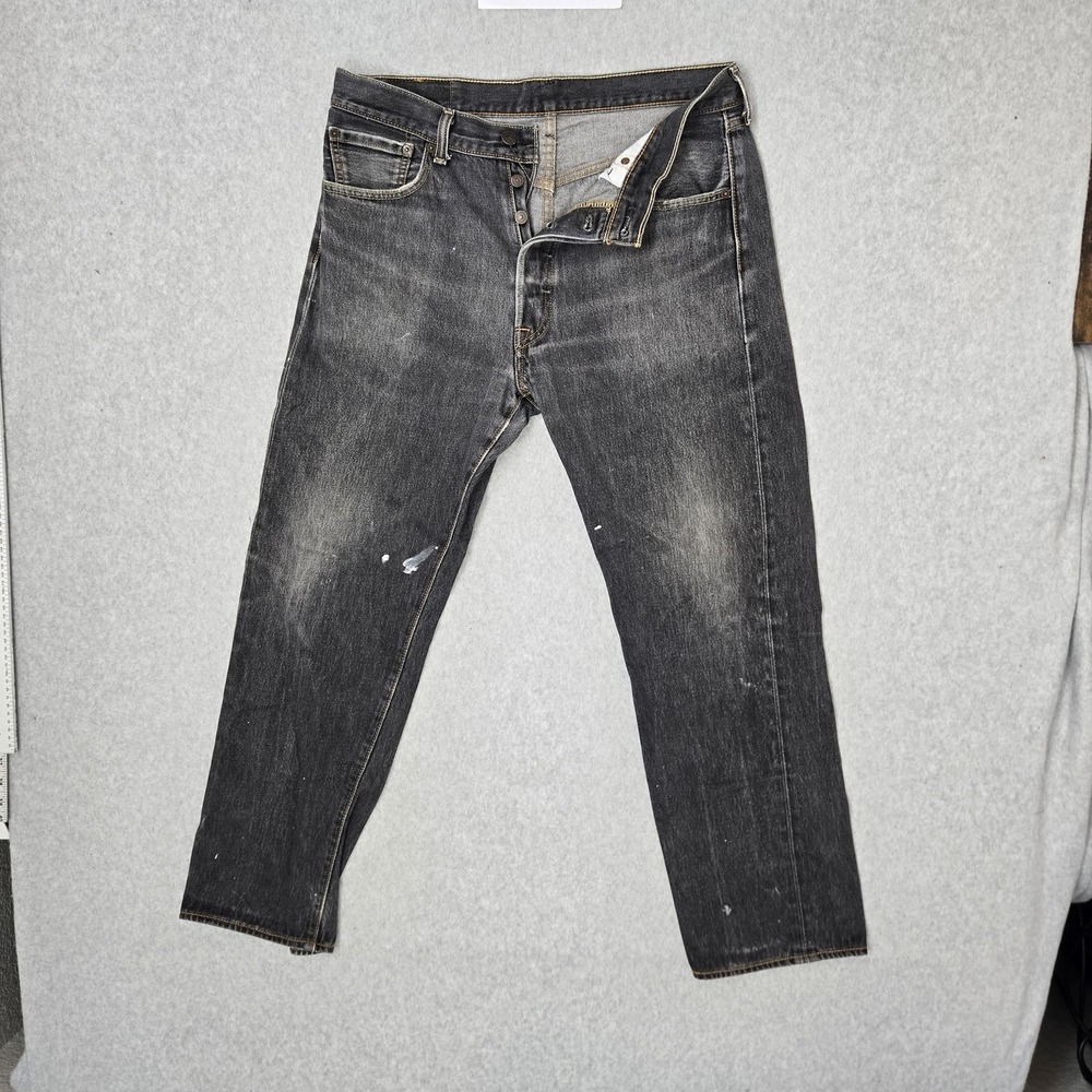 Levi's 501 Men Jeans 35X32 Gray Denim Original Fit Straight Leg Distressed READ
